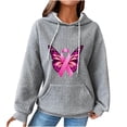 thumbnail image 2 of Meichang Womens Hoodies Pink Ribbon Breast Cancer Awareness Sweatshirts Waffle Drawstring Long Sleeve Lounge Pullover Tops with Pocket, 2 of 3