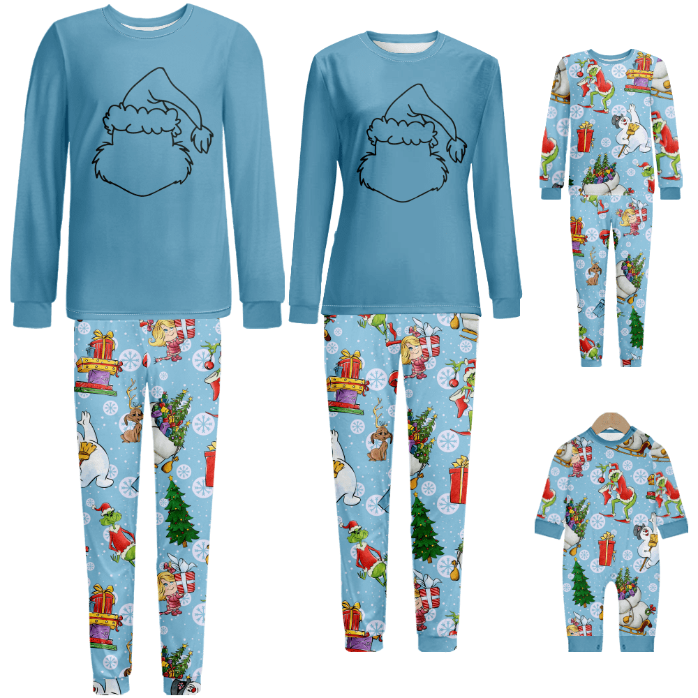 Family Matching Christmas Pajamas Cartoon Monster Print Sizes BabyKids