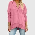 thumbnail image 2 of UTSJKR Oversized Hoodies for Women Thick Half Button V Neck Long Sleeve Sweatshirts Ribbed Pullover with Pockets Pink XXL, 2 of 6