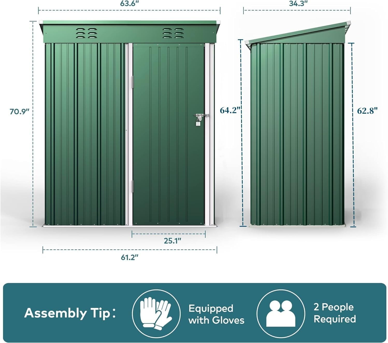 5'x3' Outdoor Storage Shed, Lofka Metal Tool Shed with Lockable Security, Compact Space Saver for Garden Tools & Patio, Green