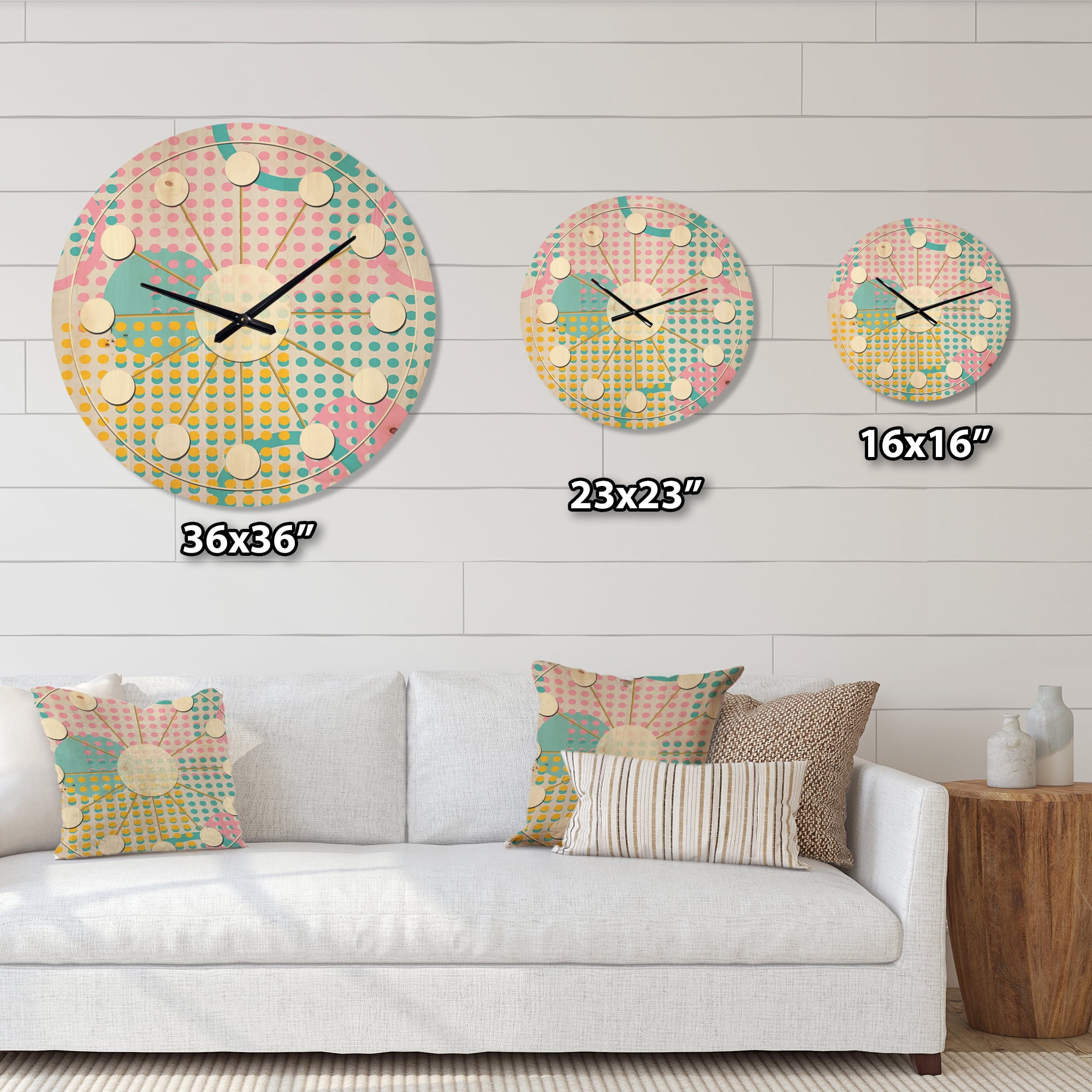 Designart 'Circular Retro Geometry' Mid-Century Modern Wood Wall Clock