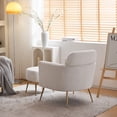 thumbnail image 4 of Accent Chair with Ottoman, Wingback Armchair with Lumbar Pillow and Footstool, Upholstered Single Sofa Chair with Golden Metal Legs, Leisure Armchair for Living Room, Bedroom, Office, Beige, 4 of 9