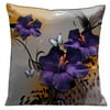 Lama Kasso 68 Butterflies and Purple Gladioli with Whimsical Black Accents on Grey and Animal Skin. 18 in. Square Satin Pillow