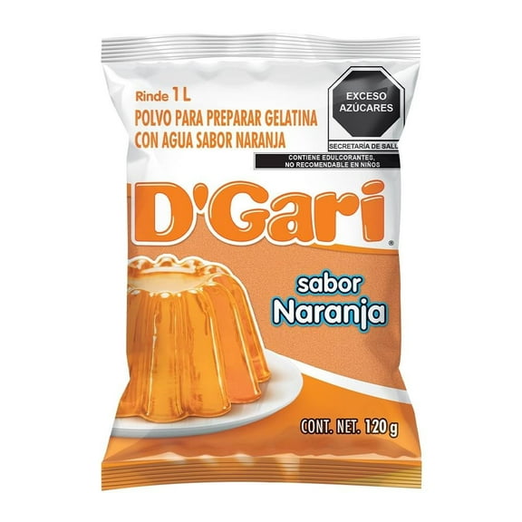 Polvo para preparar gelatina D' Gari de agua sabor naranja 120 g