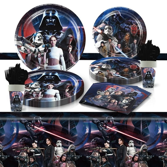 81 Pcs Mandalorians Party Tableware Set, Birthday Party Supplies, Table Cover,Paper Plates, Napkins, Cups, Knives, Spoons and Forks