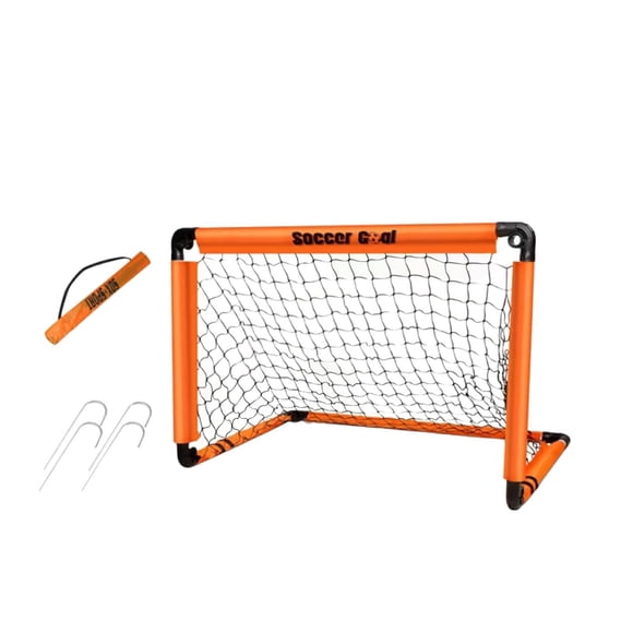 Neta de goles de fútbol para un juego de juguetes para niños de entrenamiento con estacas y bolsas de transporte, puerta de fútbol, al aire libre naranja 60x45x45cm
