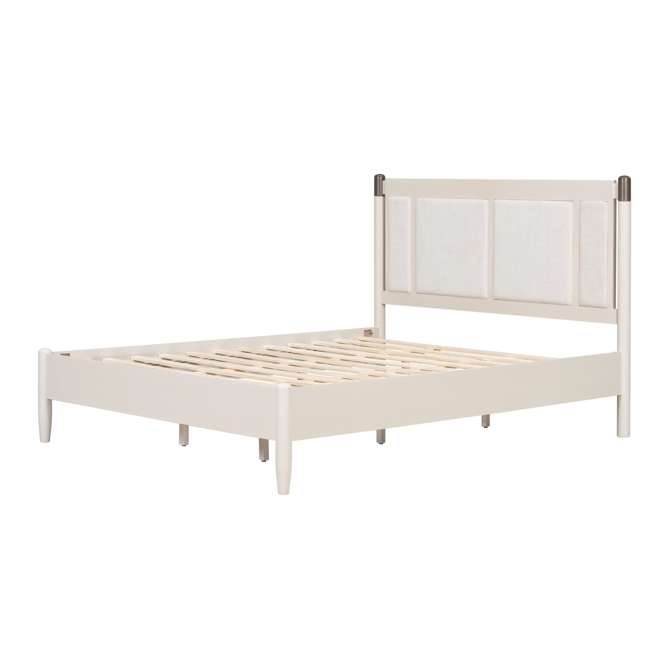 Christopher Knight Home Solid Wood Queen Bed Frame with Upholstered Headboard and High Base, Gray+Light Gray