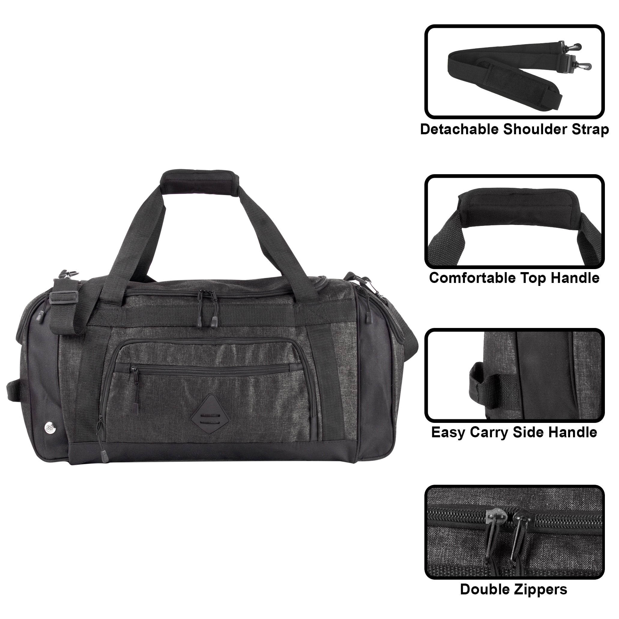 Summit Ridge 24"L Duffel Bag 42 Liter Capacity for Gym Clothes, Sports Equipment, Towels, Sneakers, Travel, Commute in Heather Black
