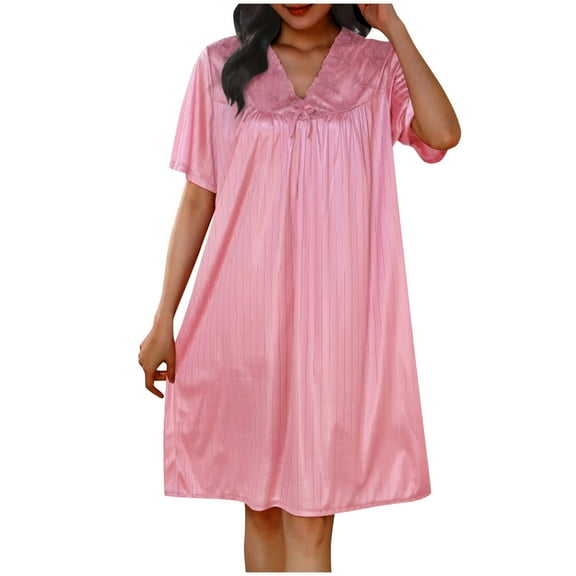 Npasoilc Nightgowns For Women Casual Sleepwear Loungewear Lace Patch Short Sleeve Sleepshirts Trendy Nightdress Sleepwear Comfy Sleep Dress