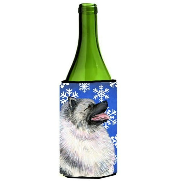 Keeshond Winter Snowflakes Holiday Wine bottle sleeve Hugger 24 oz.