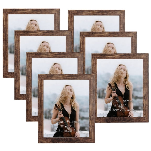 8x10 Picture Frame Set of 7, Rustic Brown Photo Frames for Wall or Tabletop