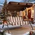 thumbnail image 2 of GVDV 3-Person Steel Patio Swing with Canopy and Removable Cushions for Backyard, Balcony, Porch, Stripe, 2 of 8