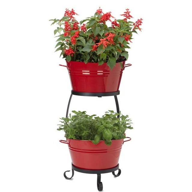 Houston International Trading 8021E XR Jardinière Surélevée Émaillée avec Support en Fer, Rouge