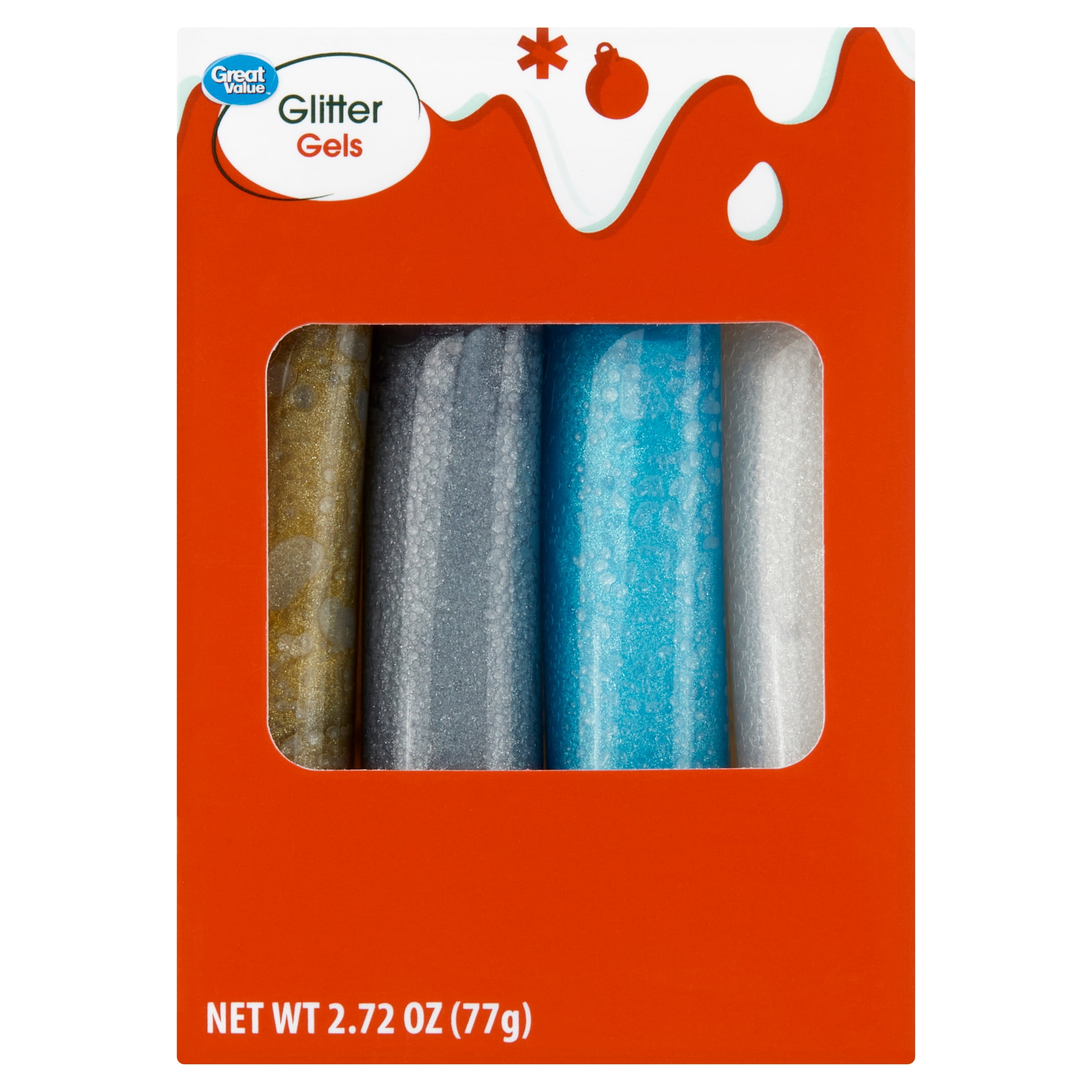Great Value Silver, Gold, Blue & White Holiday Glitter Gels, 2.72 oz, 4 Count