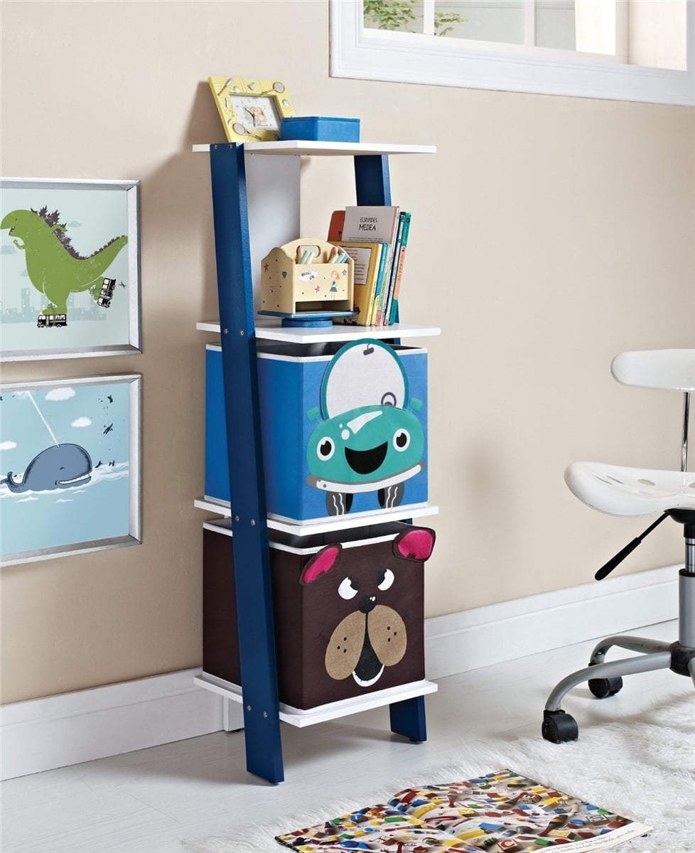 Altra Luci Ladder Bookcase Storage with Two Bins Blue/White