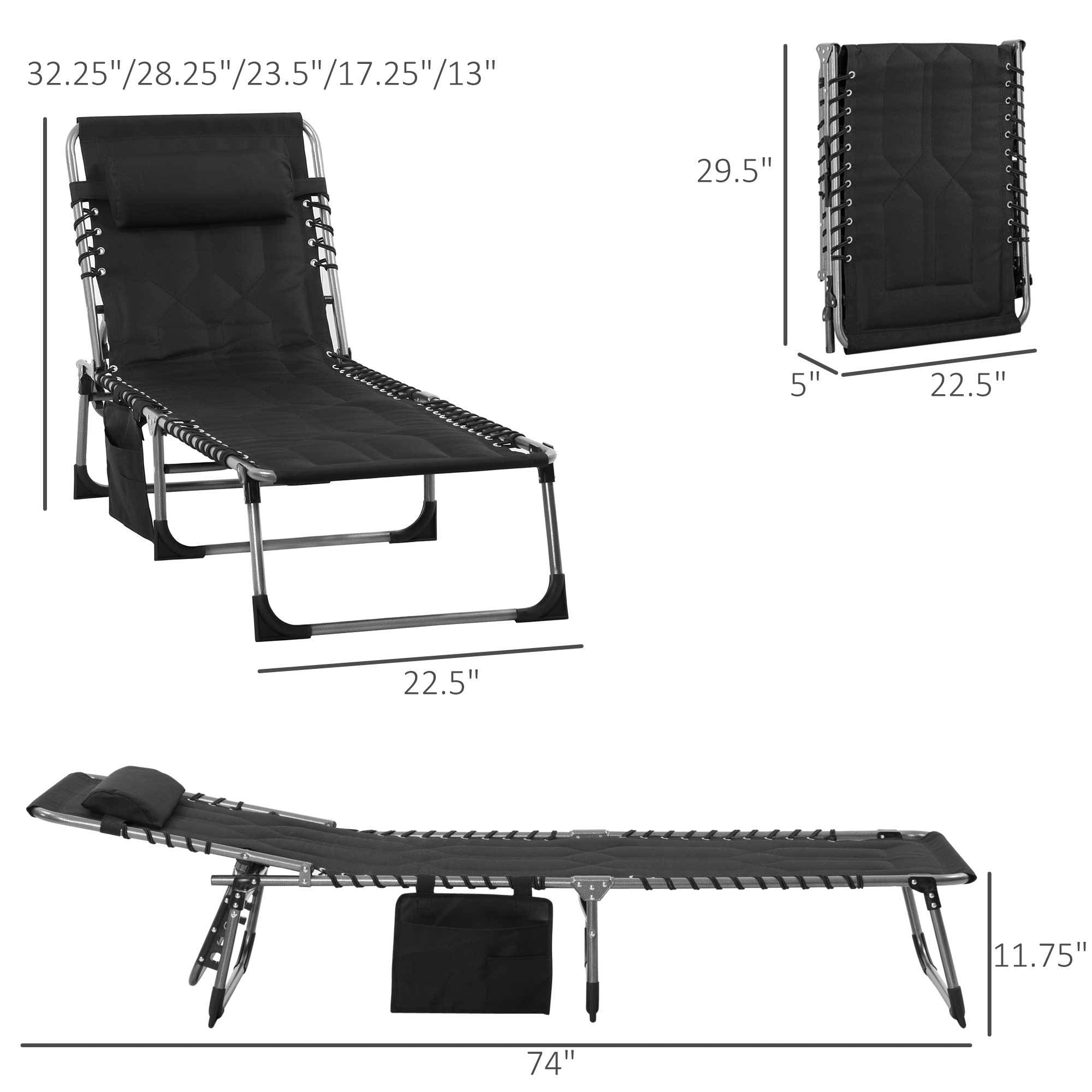 Folding Chaise Lounge Chair, Outdoor 6-Level Reclining Camping Tanning Chair with Headrest