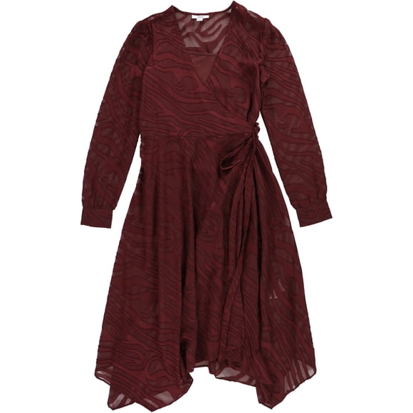 bar III Womens Burnout Wrap Dress, Red, Large