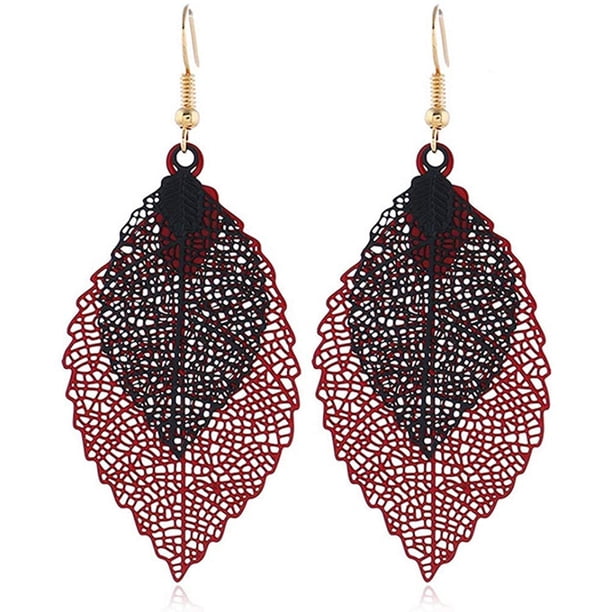 Pendientes de borla de hoja de doble capa Pendientes de declaración de hoja de filigrana de metal retro simple Joyería Adepaton LRWJ914-1
