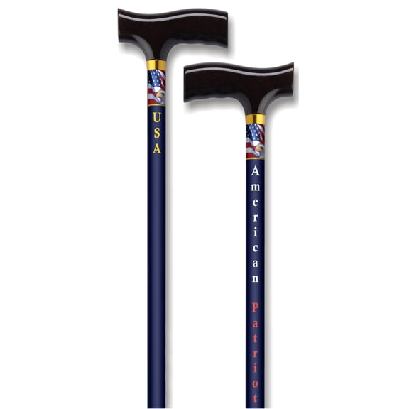 Alex Orthopedic American Patriot Height Adjustable Aluminum Walking Cane with Wood Handle - Patriotic Walking Stick with Safety Locking Silencer - 300lbs Weight Capacity