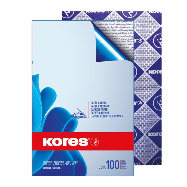 Papel Carbón Azul Kores Tamaño Oficio 100 Hojas