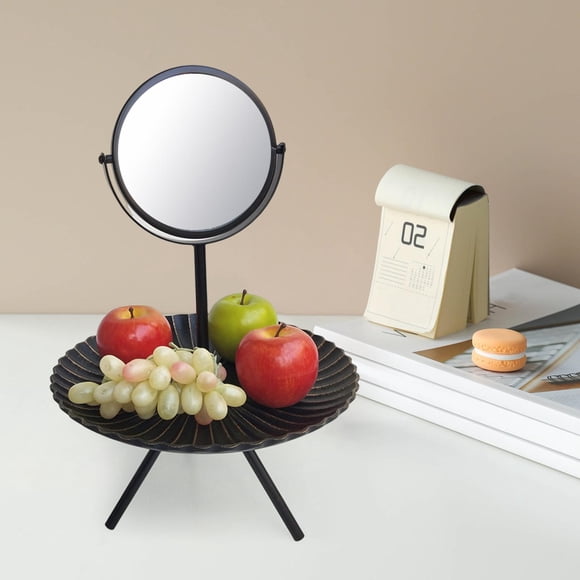Espejo de maquillaje de mesa con bandeja de madera, regalo para mujer, organizador de escritorio desmontable moderno, decoración de habitación, espejo Negro Yinane Espejo de vanidad