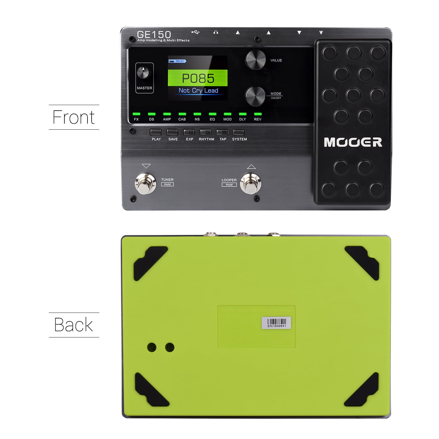 MOOER GE150 Amp Modelling & Multi Effects Pedal 55 Amplifier Models 151 Effects 80s Looper 40 Drum Rhythms 10 Metronome Tap Tempo OTG Function