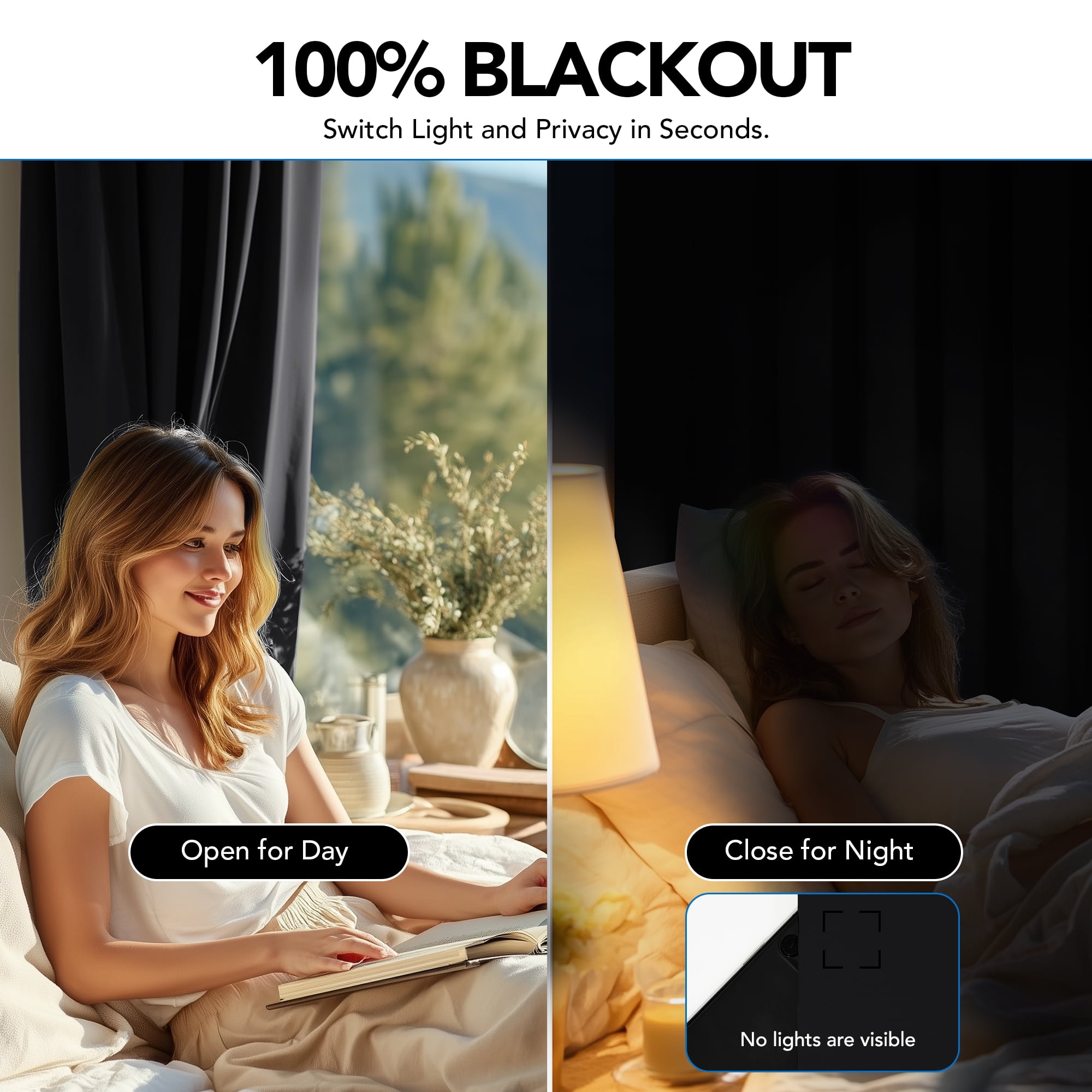 Deconovo Thermal Total Blackout Light Blocking Curtains for Bedroom, Noise Reducing, 52"x63", Black, 2 Panels
