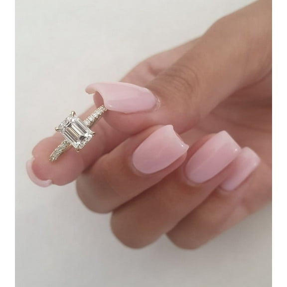 Cora Jewellery 1.5CT Emerald Moissanite Hidden Halo Engagement Ring For Women, 14K Yellow Gold