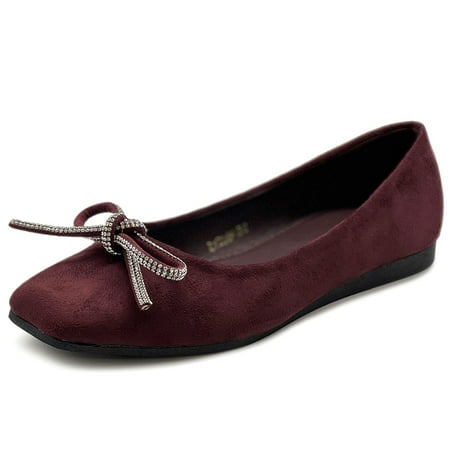 

Ollio Women s Shoes Faux Suede Rhinestone Ribbon Square Toe Ballet Flat SF1760