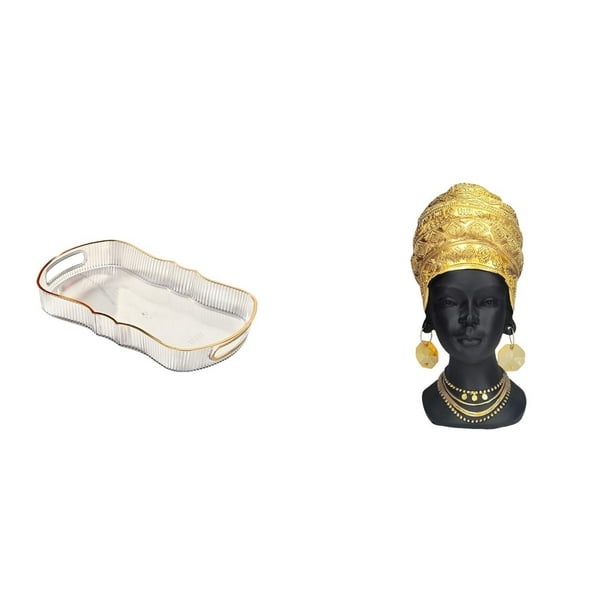 Bandeja de almacenamiento,Bandeja rectangular para servir,ideal para frutas y postres.,Estatua de mujer africana,Estatua de mujer africana,regalo para estantería de oficina,Figura decorativa