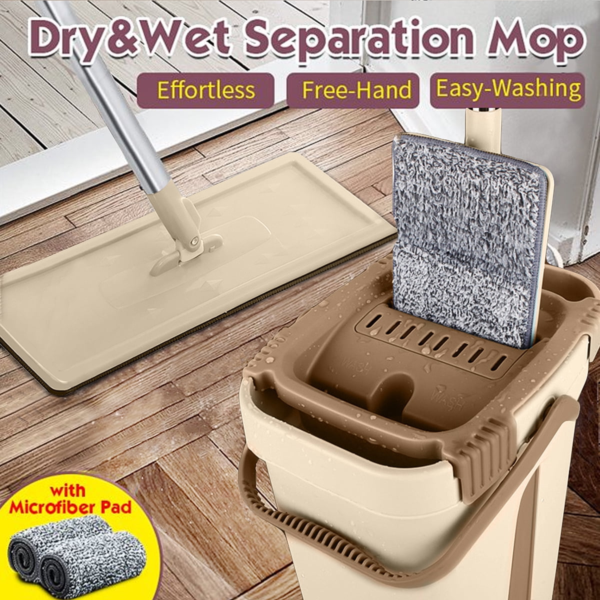 Microfiber Small Self Cleaning Drying Wringing Mop Bucket System Flat Floor 