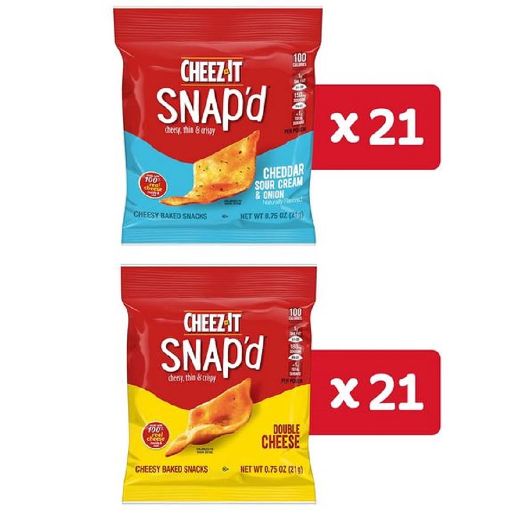 Snap'd Crackers Variety Pack Cheddar Sour Cream and Onion Double Cheese, 0.75 oz Bag, 42/Carton