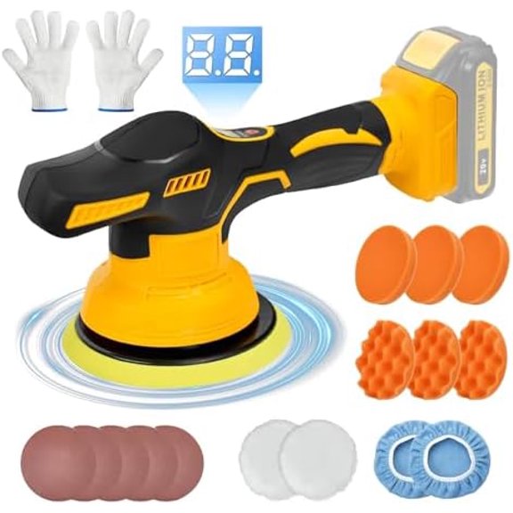 Car buffers and polishers kit Cordless for Dewalt 20V Battery,buffer polisher for car detailing with 8 Variable Speed Up to 5000RPM,6 Inch car buffers and polishers for Polishing/Waxing(No battery)