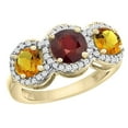 thumbnail image 1 of 14K Yellow Gold Enhanced Ruby & Citrine Sides Round 3-stone Ring Diamond Accents, size 9.5, 1 of 2