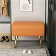 thumbnail image 1 of Modern Small Entryway Bench with Leather Cushion Metal Legs Shoe Rack Ottoman with Wood Frame for Entryway Living Room Solid Construction(Orange,60 cm), 1 of 7