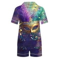 thumbnail image 4 of Bcresic 2026 Summer Pajamas Set for Women,Women's Mardi Gras Loungewear Carnival Feather Printed Sleepshirt Button Down Short Sleeve Lapel 2 Piece Pjs Sets,06-Green,Small, 4 of 7