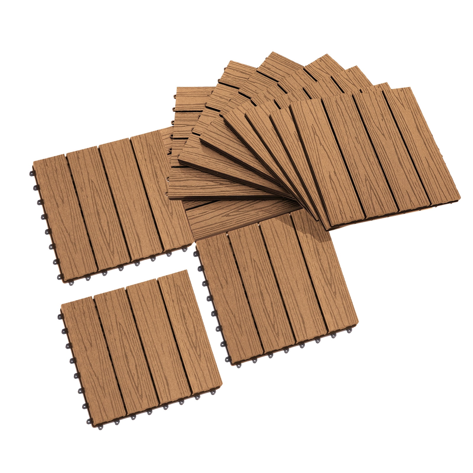 Outsunny 12" x 12" HDPE Interlocking Composite Deck Tile 10 Pack, Teak