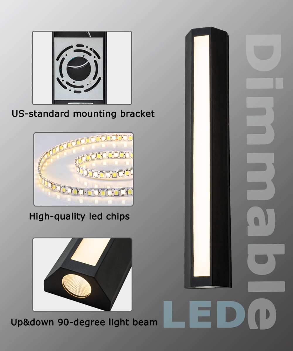 23.6" Modern Dimmable Outdoor LED Wall Sconce, 10W 3000K Warm White
