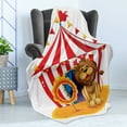 thumbnail image 4 of Circus Soft Flannel Fleece Throw Blanket, Lion Beside the Hoop at the Circus Old Fashion Kids King of Forest Illustration, Cozy Plush for Indoor and Outdoor Use, 60" x 80", Multicolor, by Ambesonne, 4 of 5