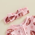 thumbnail image 5 of Cjfdfy Newborn Baby Girl Game Day Outfit Football Bow Print Waffle Long Sleeve Zip Up Footies Romper And Headband Infant Cute My First Football Season Fall Winter Set 0-9M, 5 of 9