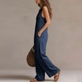thumbnail image 5 of Brnmxoke Oversize Jumpsuit for Women,Summer Plus Size Ruffle Hem V Neck Button Down Jumpsuits Dressy Casual Linen Sleeveless Wide Legs Overall with Pocket Navy,XXL, 5 of 7