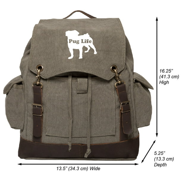 Pug Life Canvas Rucksack Backpack with Leather Straps, Olive - Walmart.com