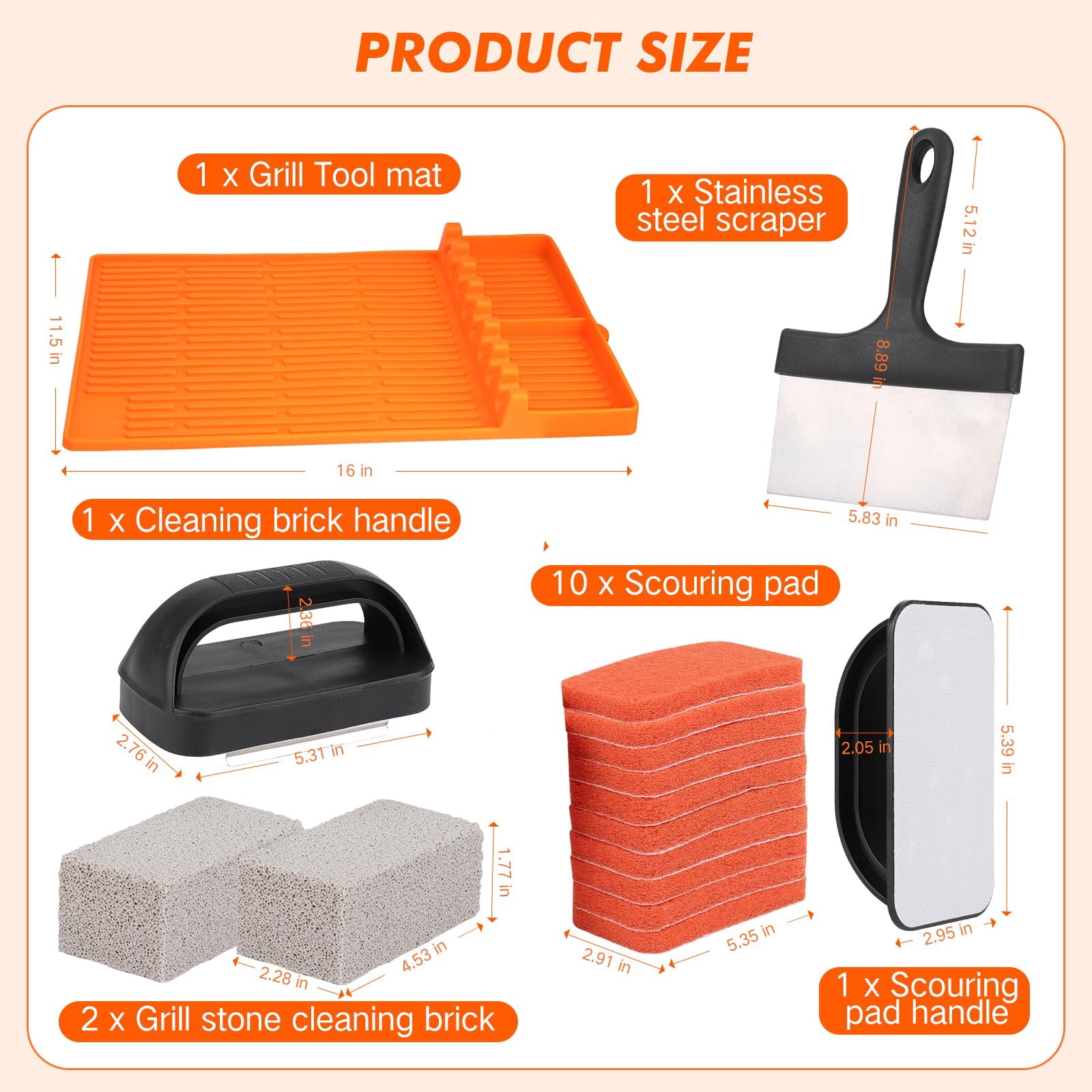 Griddle Cleaning Kit For Blackstone- Includes Large Silicone Tool Mat  Scraper Bricks Scouring Pads With Handle Tools Accessories Blackstone Flat Top Grill