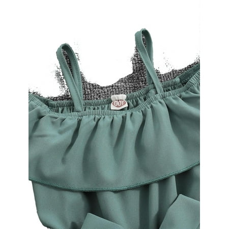 

Boho Plain Cold Shoulder Wide Leg Short Sleeve Green Toddler Girls Jumpsuits (Girl s)