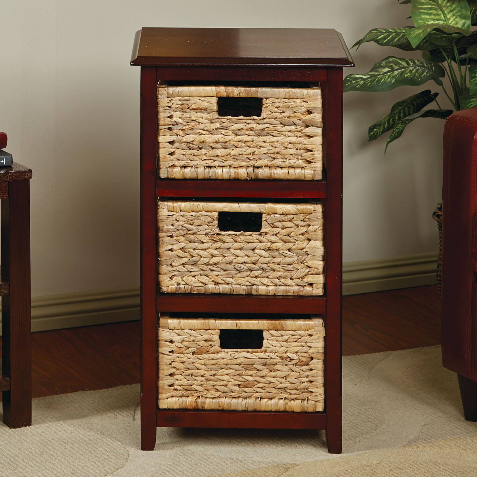 OSP Designs Office Star Seabrook 3-Tier Storage Unit with Natural Baskets Espresso