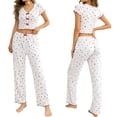 thumbnail image 2 of MEZZALL Women Pajama Short Sleeve Sleepwear With Heart Print Neck Top And Long Pants Loungewear Two Piece Outfit Breathable Pjs, 2 of 5