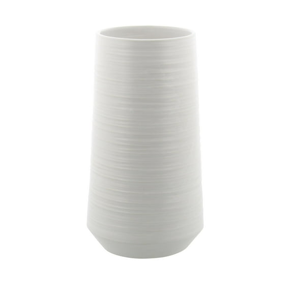 DecMode 12" Ribbed White Porcelain Ceramic Vase