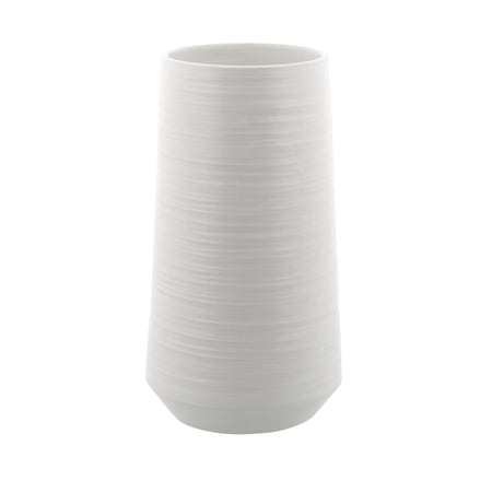DecMode 12" Ribbed White Porcelain Ceramic Vase