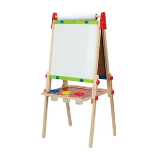 HURRISE Double-Sided Magnetic Lifting All-In-One Wooden Kid's Art Easel with Paper Roll and Accessories