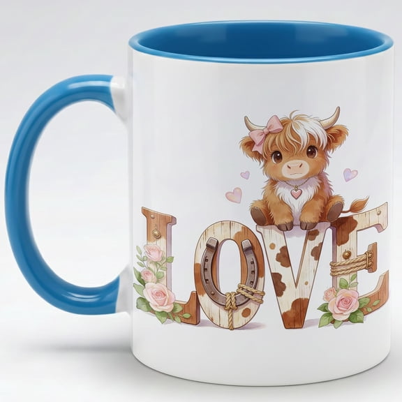 GOVISLAND LOVE Rustic Cow Ceramic Mug, Cute Baby Highland Cow Coffee Cup, Romantic Valentine Gift Mug